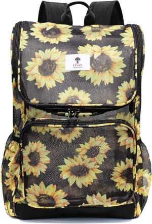ESVAN Original Print Mesh Backpack Clear Bag See through Pack for Travel Beach Gym Multi-Purpose Women Men (H)