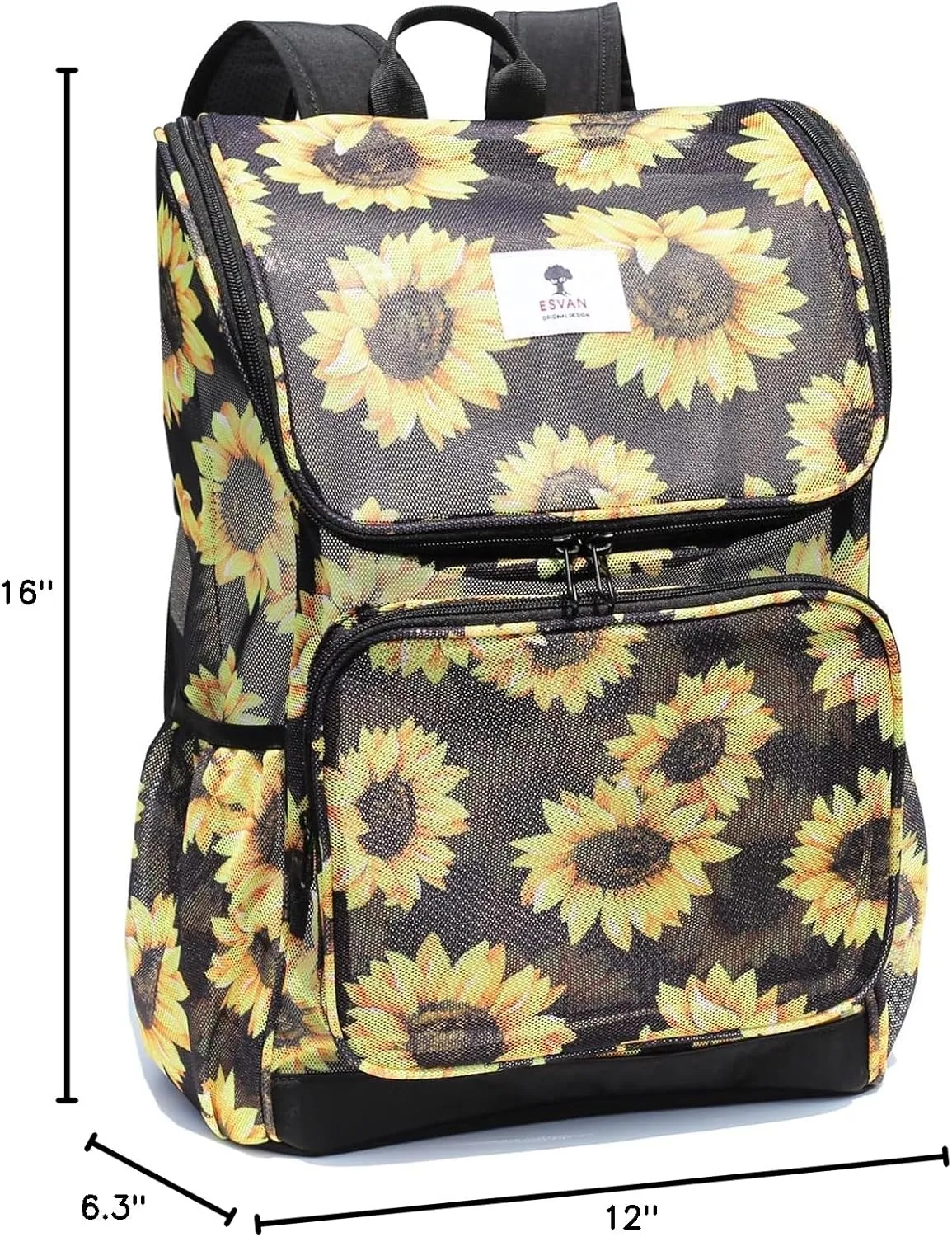 ESVAN Original Print Mesh Backpack Clear Bag See through Pack for Travel Beach Gym Multi-Purpose Women Men (H)