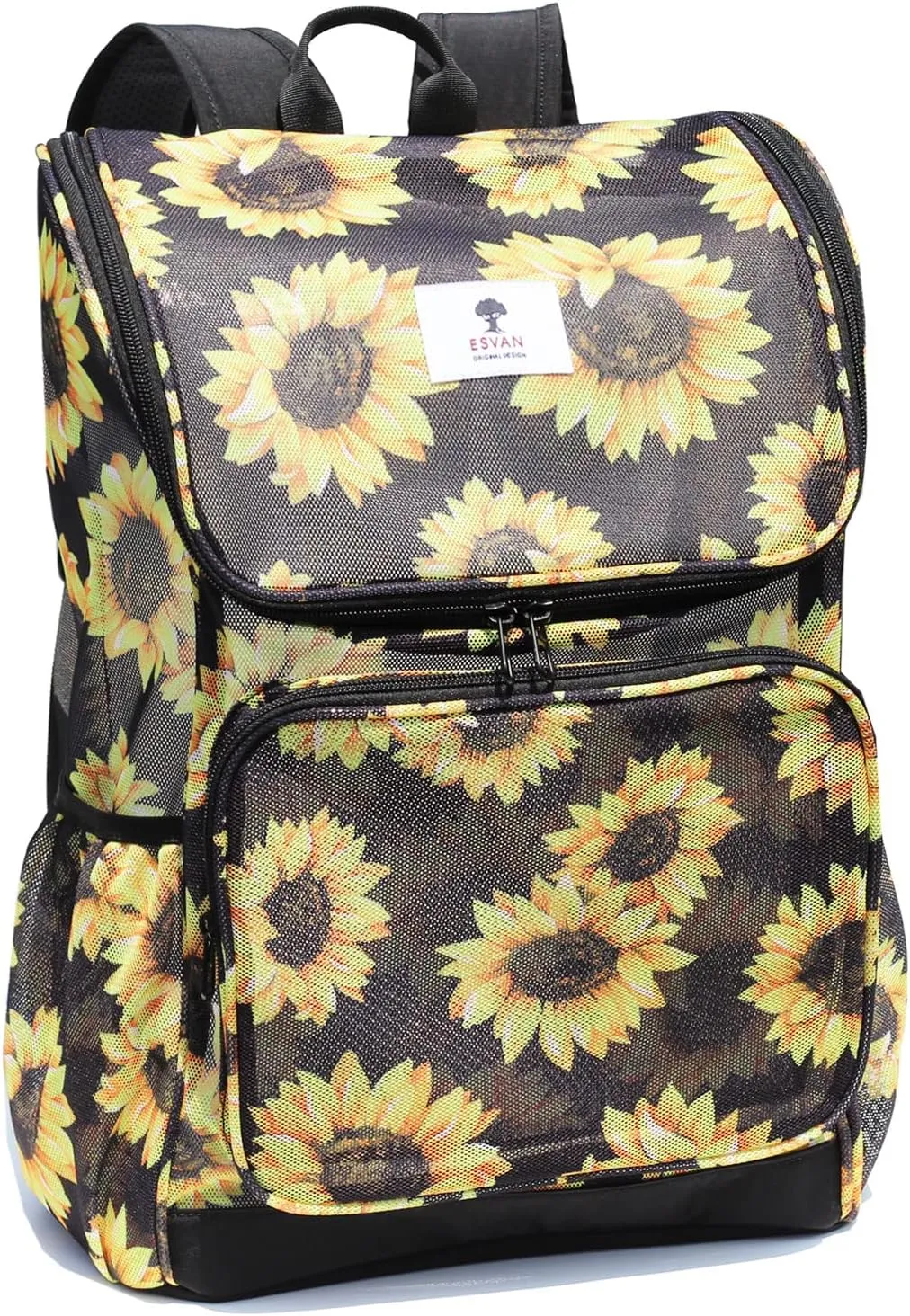 ESVAN Original Print Mesh Backpack Clear Bag See through Pack for Travel Beach Gym Multi-Purpose Women Men (H)