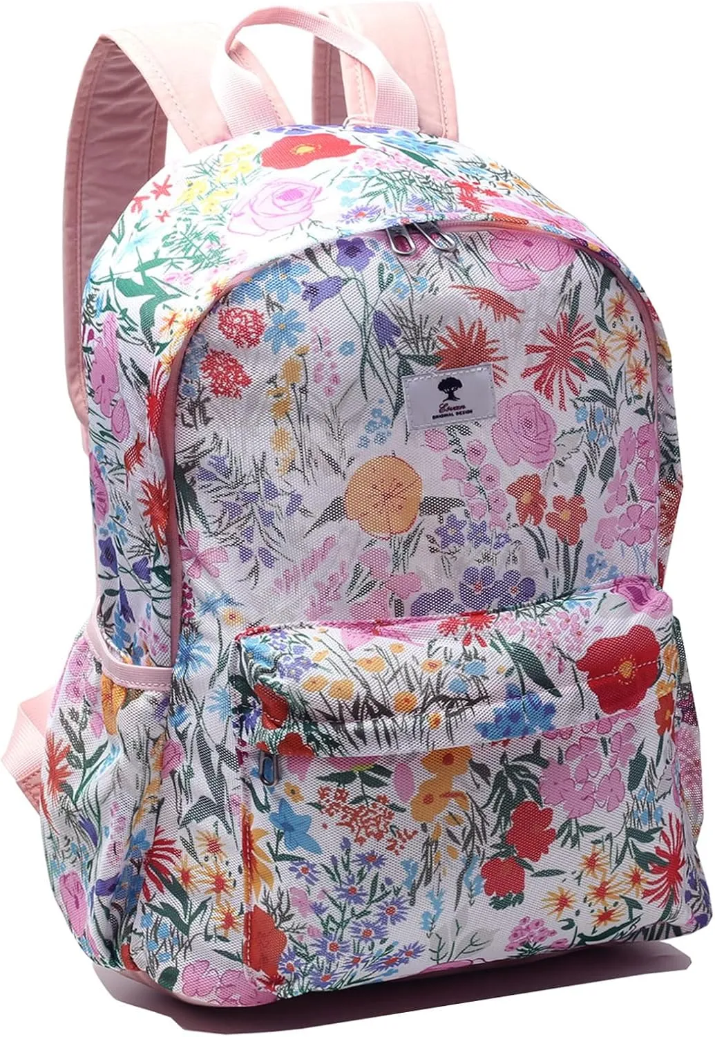 ESVAN Original Print Mesh Backpack Semi-Transparent Sackpack See Through Beach Bag Daypack Multi-Purpose Women Men Unisex