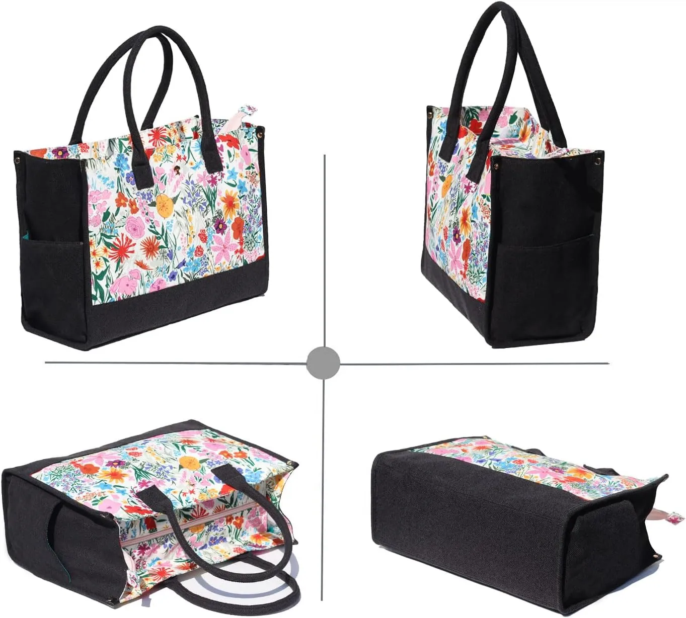 ESVAN Personalized Gifts Canvas Tote Linen Bags Handbags Top Zipper Closure Initial Retro Utility Tote