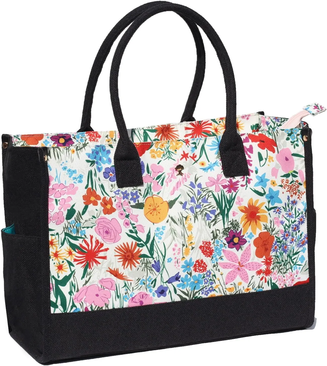 ESVAN Personalized Gifts Canvas Tote Linen Bags Handbags Top Zipper Closure Initial Retro Utility Tote