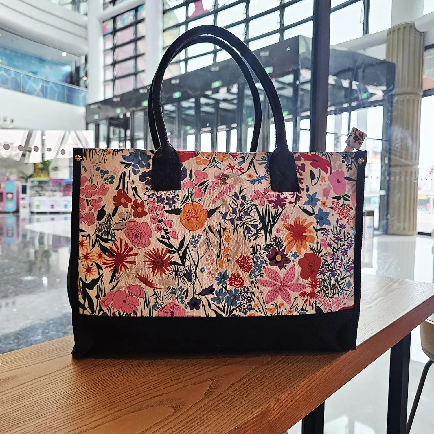 ESVAN Personalized Gifts Canvas Tote Linen Bags Handbags Top Zipper Closure Initial Retro Utility Tote