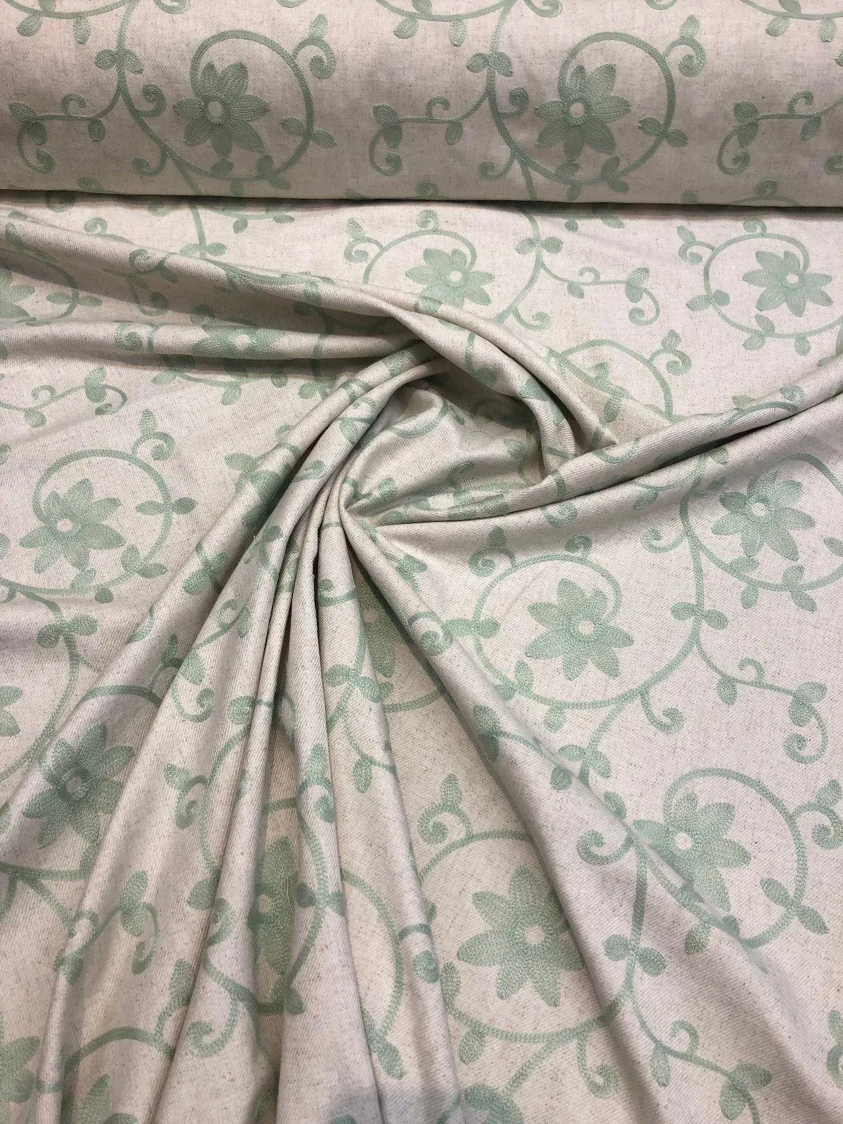 Everett Spa Blue Floral Embroidered Fabric By The Yard