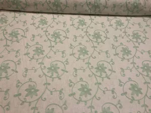 Everett Spa Blue Floral Embroidered Fabric By The Yard