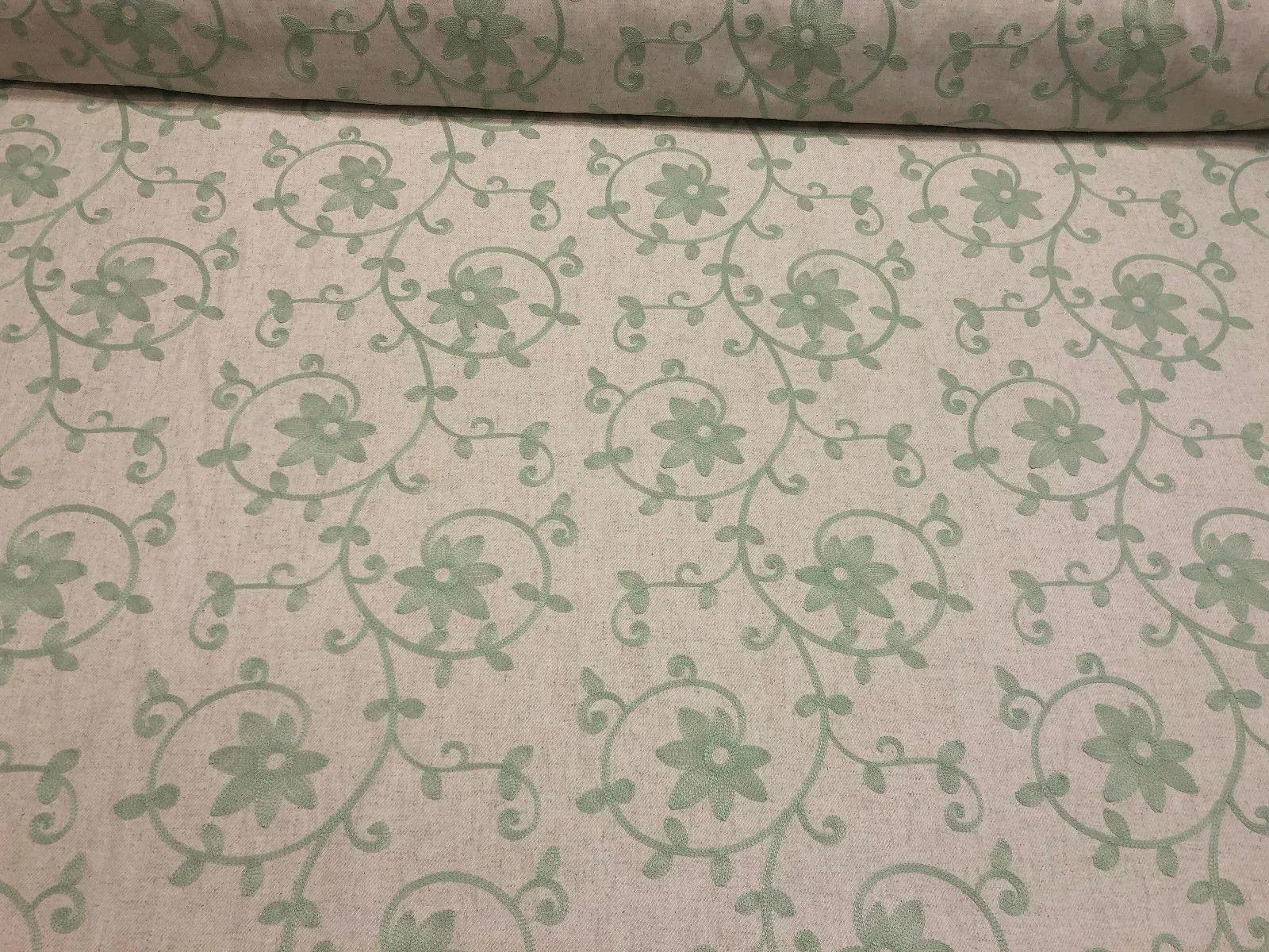 Everett Spa Blue Floral Embroidered Fabric By The Yard
