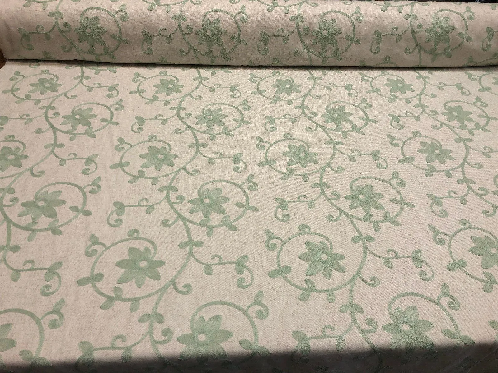 Everett Spa Blue Floral Embroidered Fabric By The Yard