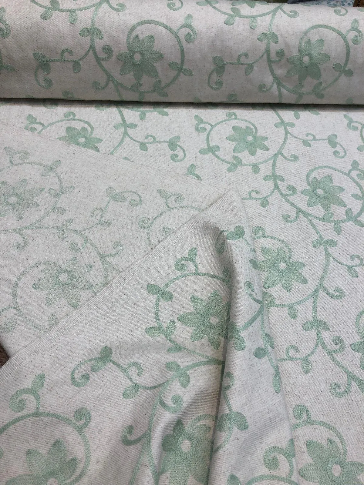 Everett Spa Blue Floral Embroidered Fabric By The Yard
