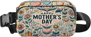 Exnundod Fanny Packs for Women & Men Happy Mother's Day Mommy, Waist Pack Vintage Flowers Crossbody Bags Belt Adjustable Strap for Running Hiking Workout