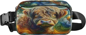 Exnundod Fanny Packs for Women & Men Scotland Cattle Magical, Waist Pack Highland Cow Crossbody Bags Belt Adjustable Strap for Running Hiking Workout