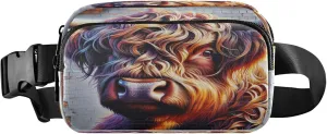 Exnundod Fanny Packs for Women & Men Street Art Highland Cow, Waist Pack Scotland Cattle Crossbody Bags Belt Adjustable Strap for Running Hiking Workout
