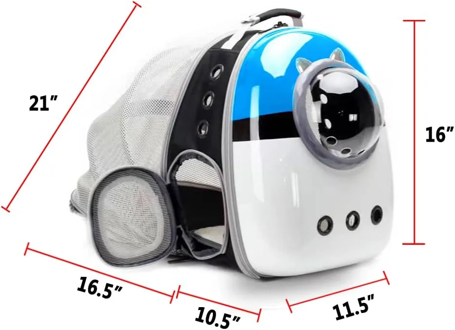 Expandable Cat Carrier Backpack, Backpack for Cats Kitten Small Puppy, Airline Approved Cat Bubble Backpack, Space Capsule Astronaut Carrier (Blue, Back Extension)