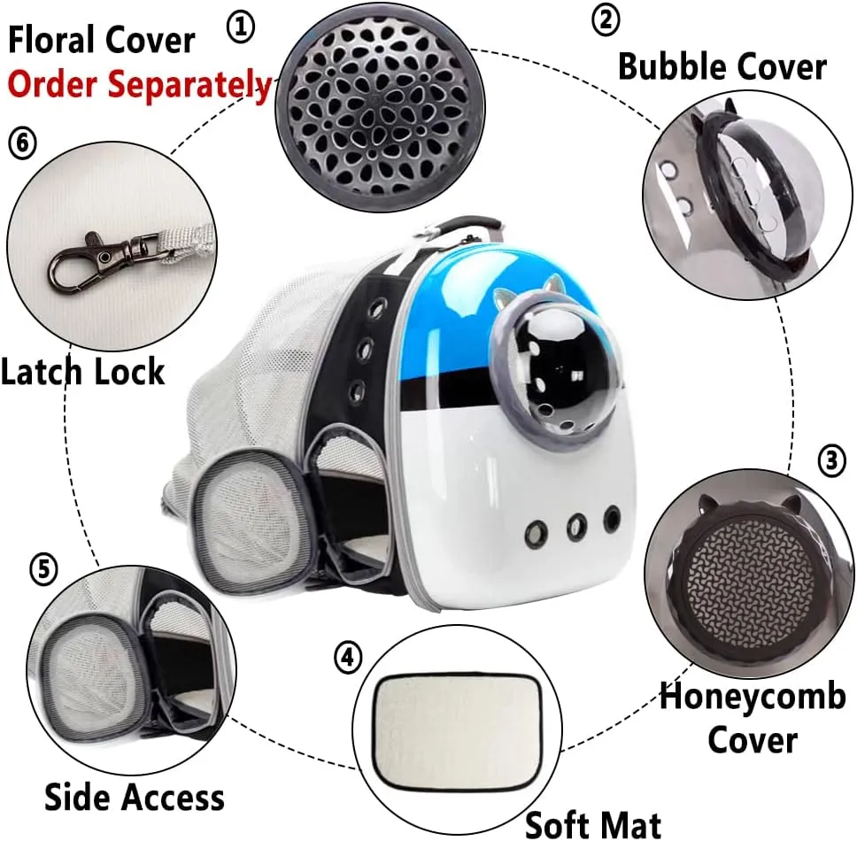 Expandable Cat Carrier Backpack, Backpack for Cats Kitten Small Puppy, Airline Approved Cat Bubble Backpack, Space Capsule Astronaut Carrier (Blue, Back Extension)