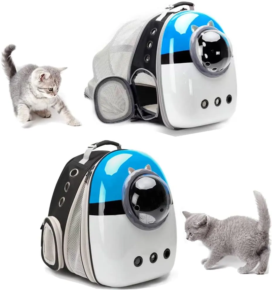 Expandable Cat Carrier Backpack, Backpack for Cats Kitten Small Puppy, Airline Approved Cat Bubble Backpack, Space Capsule Astronaut Carrier (Blue, Back Extension)