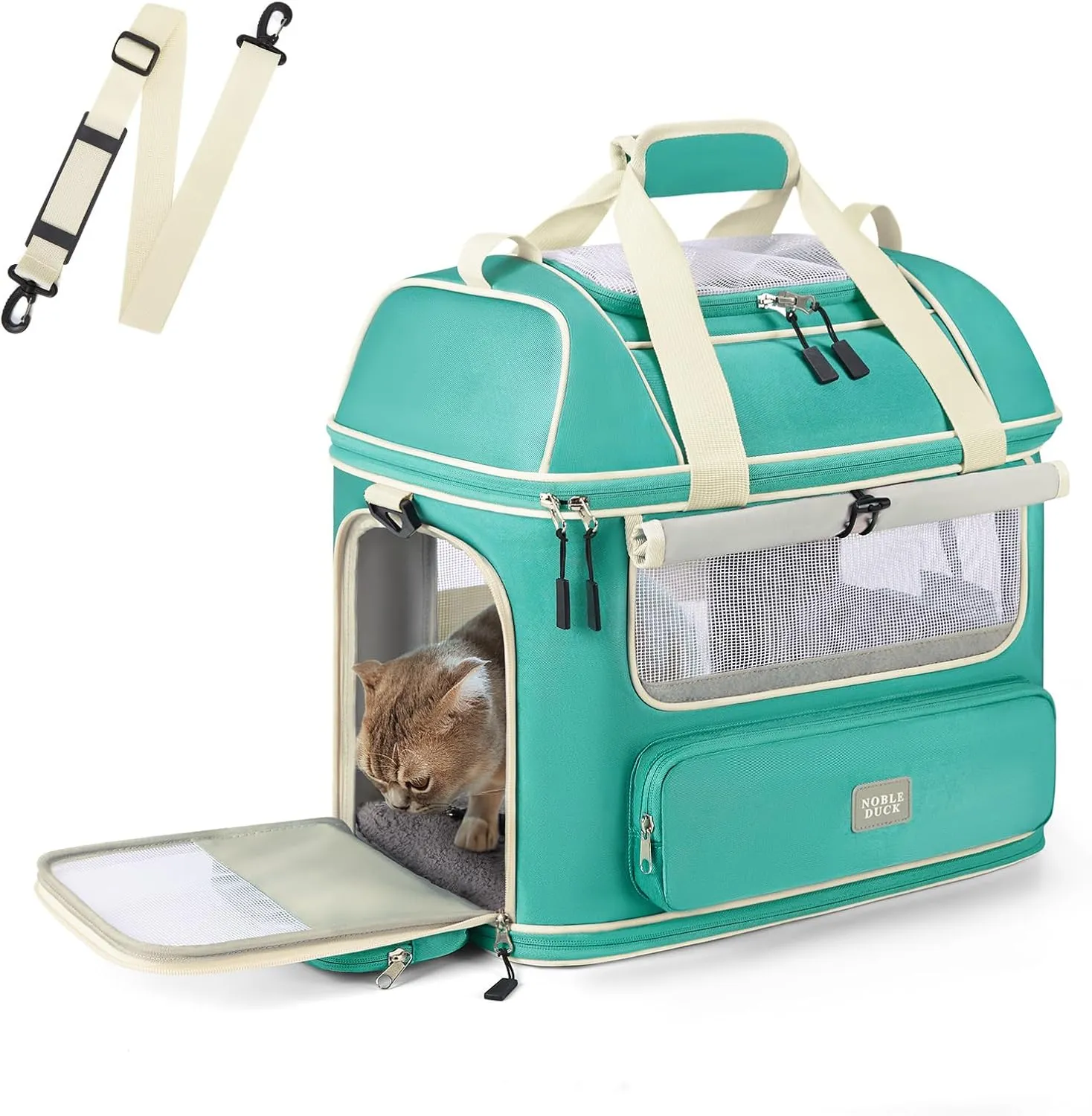 Expandable Cat Dog Carrier: NOBLE DUCK Soft-Sided Pet Carrier Airline Approved Large Small Medium Collapsible Portable Travel Up to 25 Lbs Green