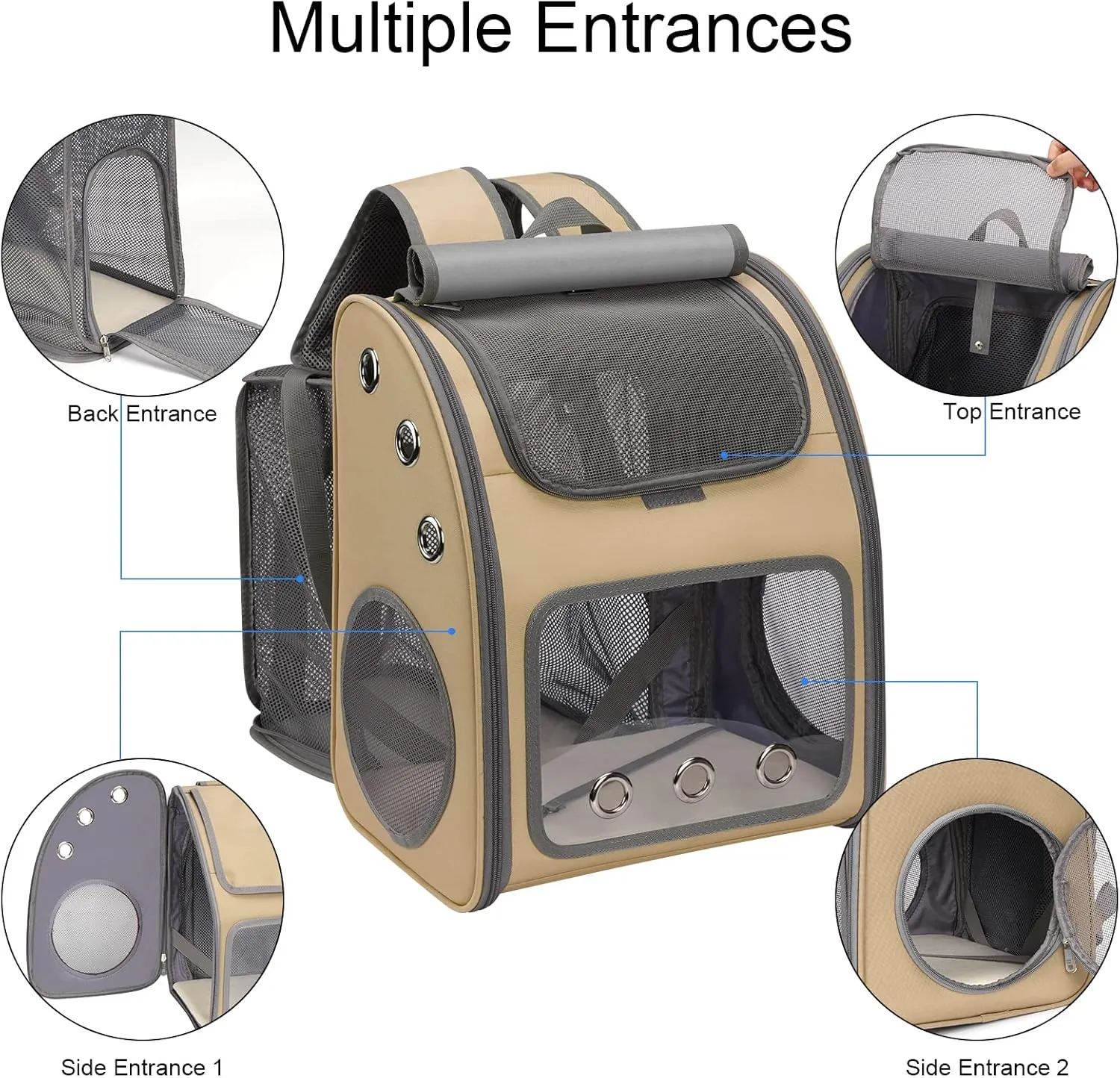 Expandable Pet Carrier Backpack for Cats, Dogs and Small Animals, Portable Pet Travel Carrier, Super Ventilated Design, Airline Approved, Ideal for Traveling/Hiking/Camping, Khaki