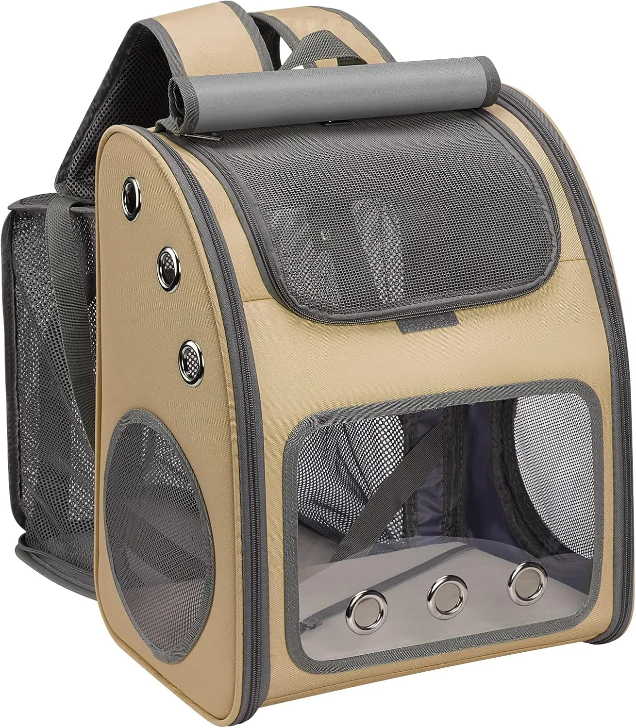 Expandable Pet Carrier Backpack for Cats, Dogs and Small Animals, Portable Pet Travel Carrier, Super Ventilated Design, Airline Approved, Ideal for Traveling/Hiking/Camping, Khaki