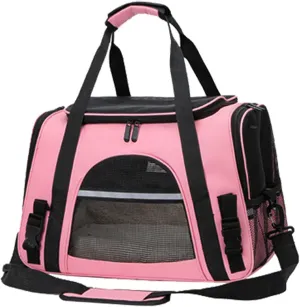 Expandable Pet Carrier for Cats, Dogs, Puppies, and Small Animals, Foldable Soft-Sided Travel Bag with Breathable Mesh, Washable Mat, Zipper, and Strap for Airplane, Car, and Train Travel(Pink)