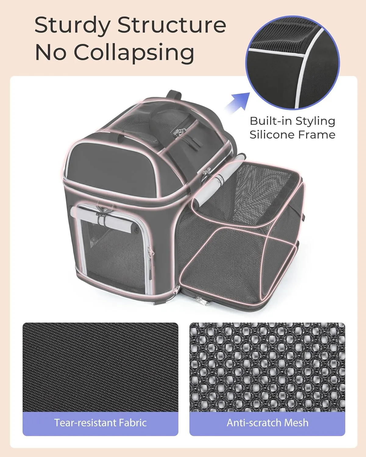 Expandable Pet Carrier: NOBLE DUCK Soft-Sided Cat Dog Carrier Airline Approved Small Medium Large Portable Travel Up to 25 Lbs Black
