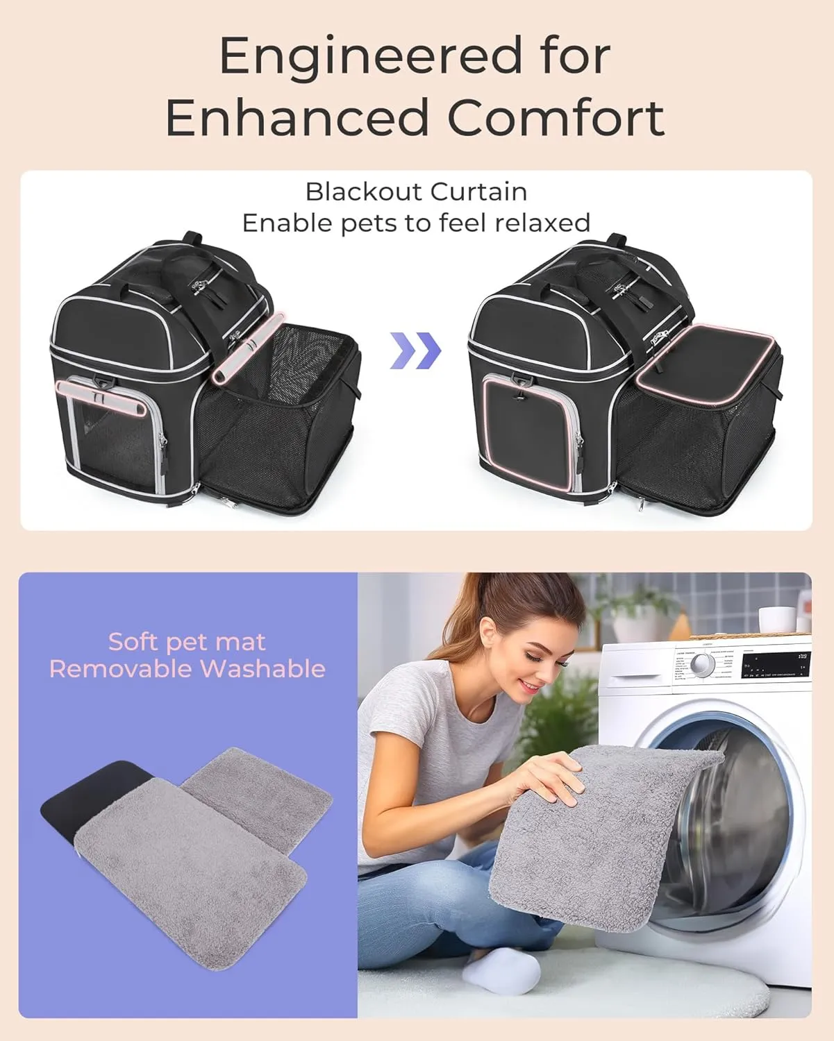 Expandable Pet Carrier: NOBLE DUCK Soft-Sided Cat Dog Carrier Airline Approved Small Medium Large Portable Travel Up to 25 Lbs Black
