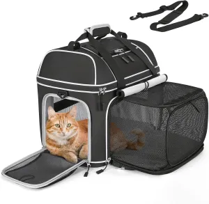 Expandable Pet Carrier: NOBLE DUCK Soft-Sided Cat Dog Carrier Airline Approved Small Medium Large Portable Travel Up to 25 Lbs Black