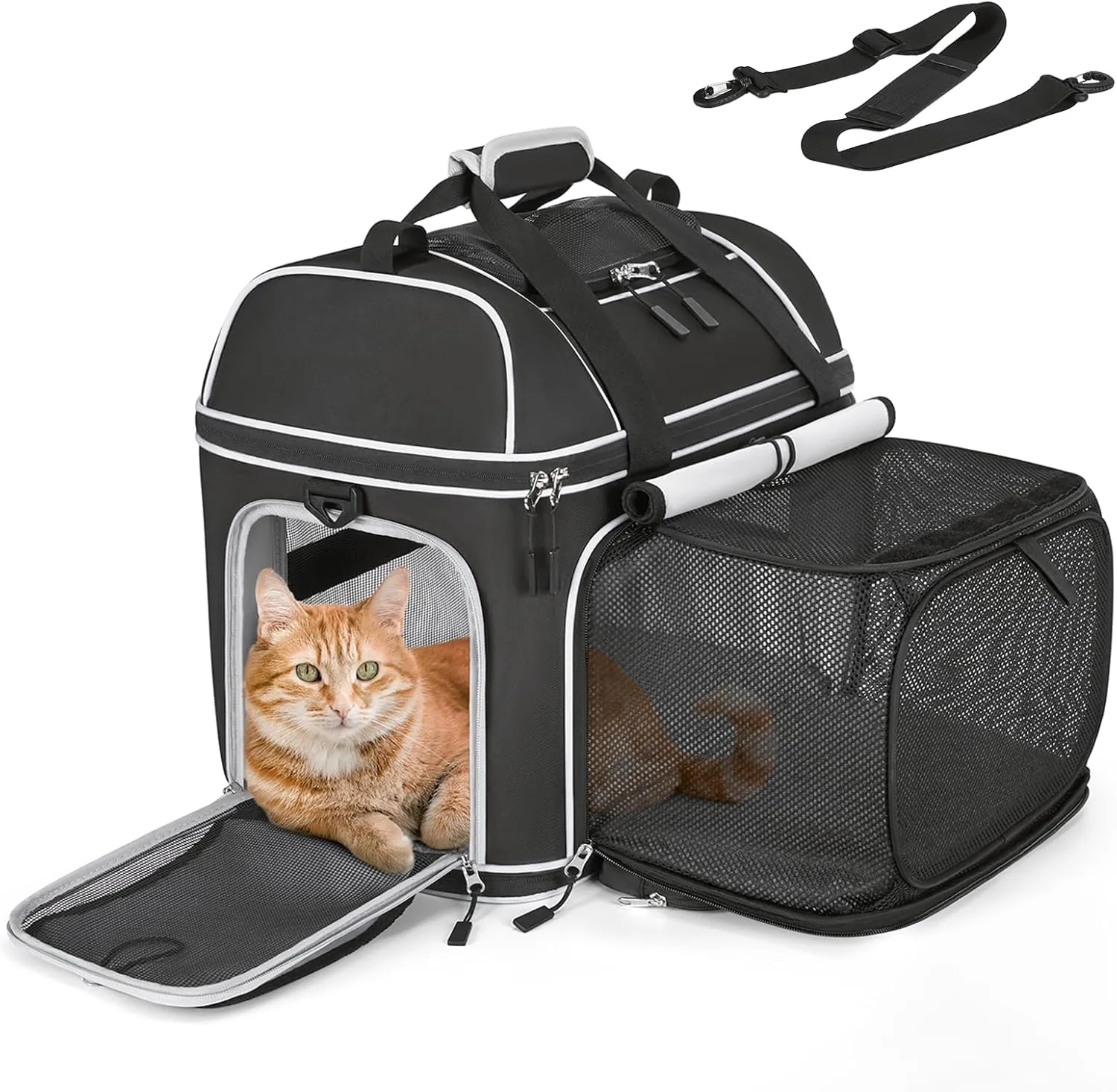 Expandable Pet Carrier: NOBLE DUCK Soft-Sided Cat Dog Carrier Airline Approved Small Medium Large Portable Travel Up to 25 Lbs Black