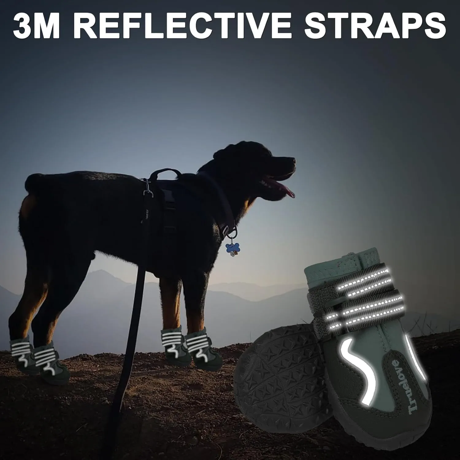 EXPAWLORER 4PCS Anti-Slip Dog Shoes - Waterproof Dog Booties & Paw Protectors with Reflective Straps for Outdoor Cold/Hot Pavement, Indoor Hardwood Floors, Winter Boots for Small Medium Large Dogs