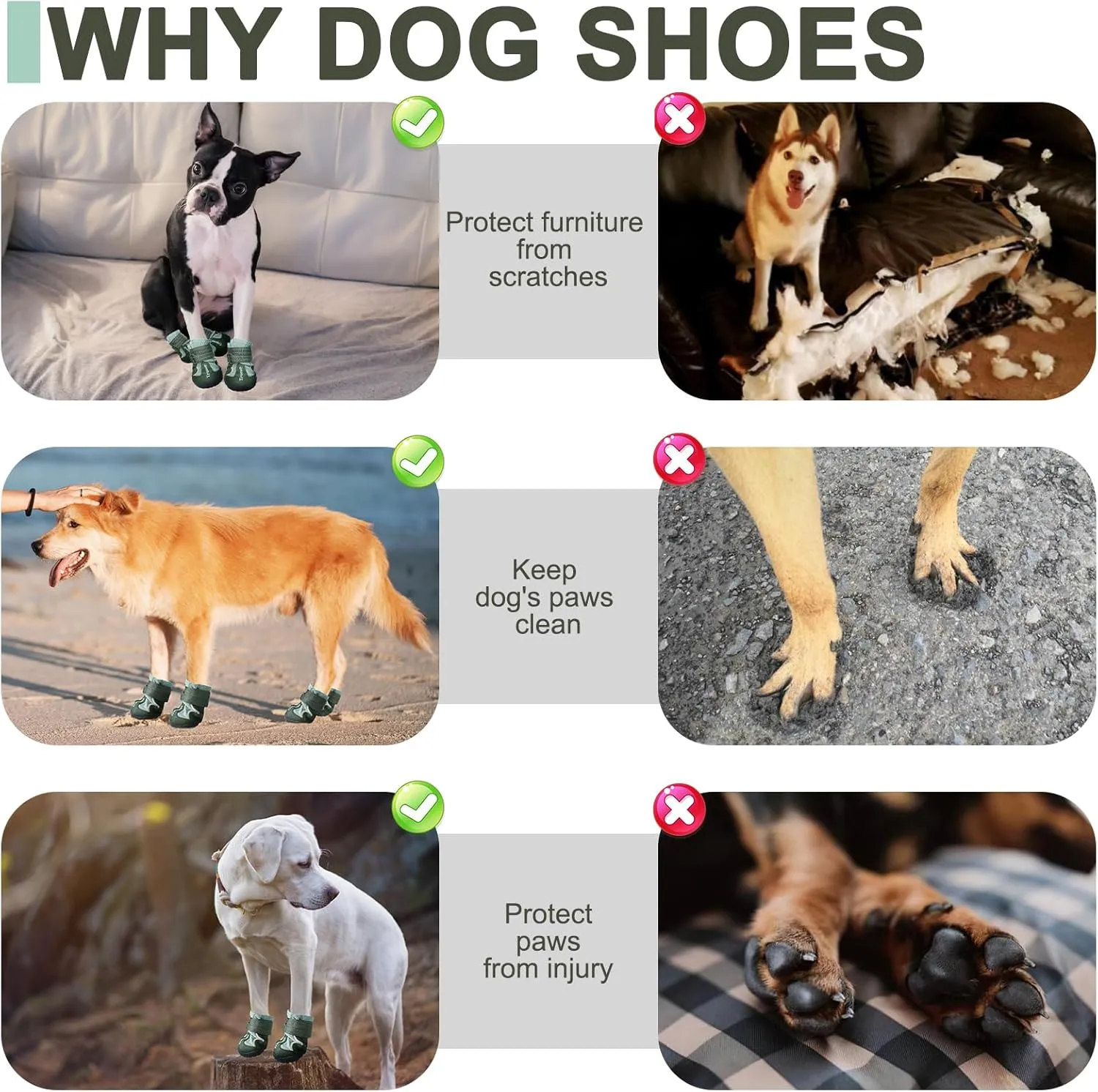 EXPAWLORER 4PCS Anti-Slip Dog Shoes - Waterproof Dog Booties & Paw Protectors with Reflective Straps for Outdoor Cold/Hot Pavement, Indoor Hardwood Floors, Winter Boots for Small Medium Large Dogs