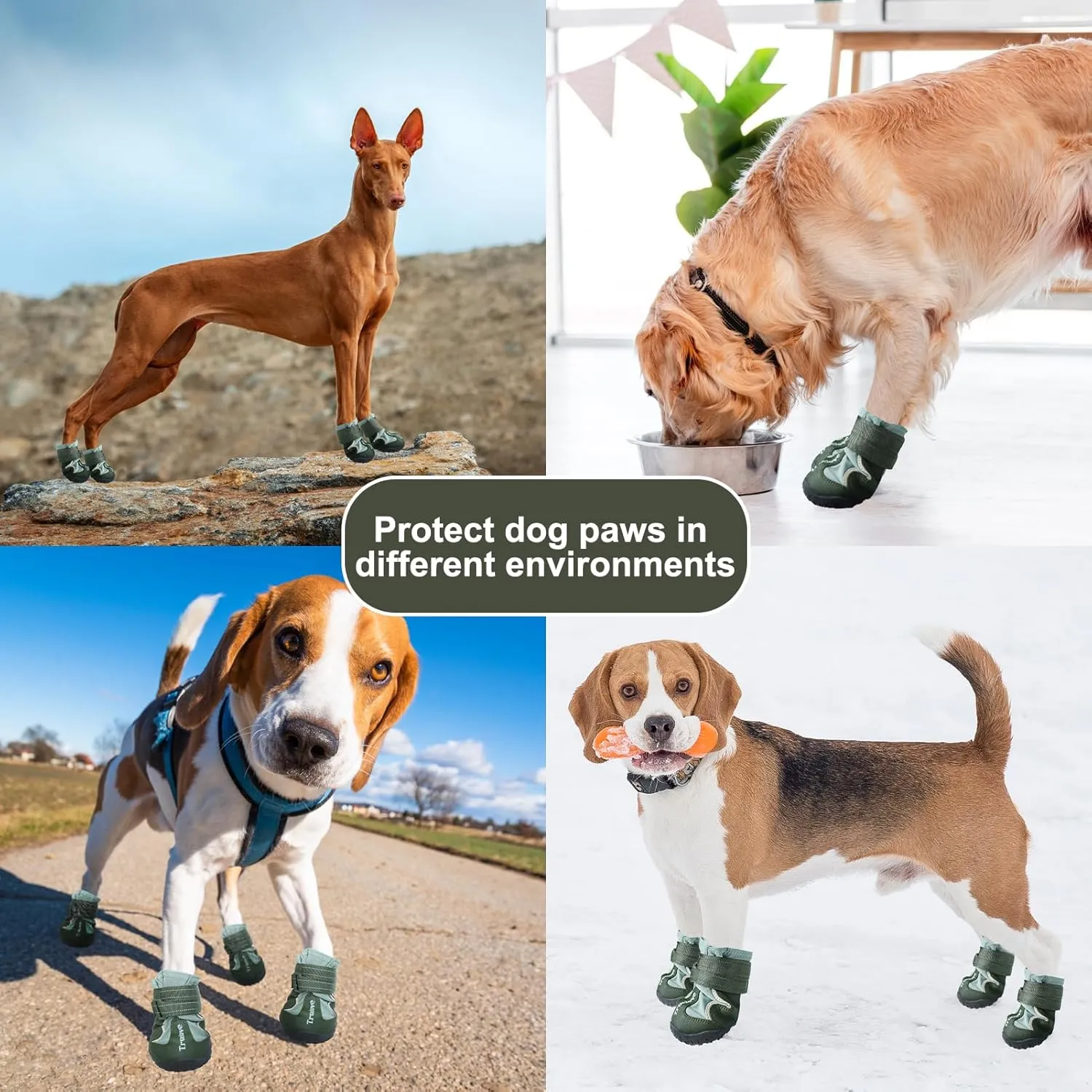 EXPAWLORER 4PCS Anti-Slip Dog Shoes - Waterproof Dog Booties & Paw Protectors with Reflective Straps for Outdoor Cold/Hot Pavement, Indoor Hardwood Floors, Winter Boots for Small Medium Large Dogs