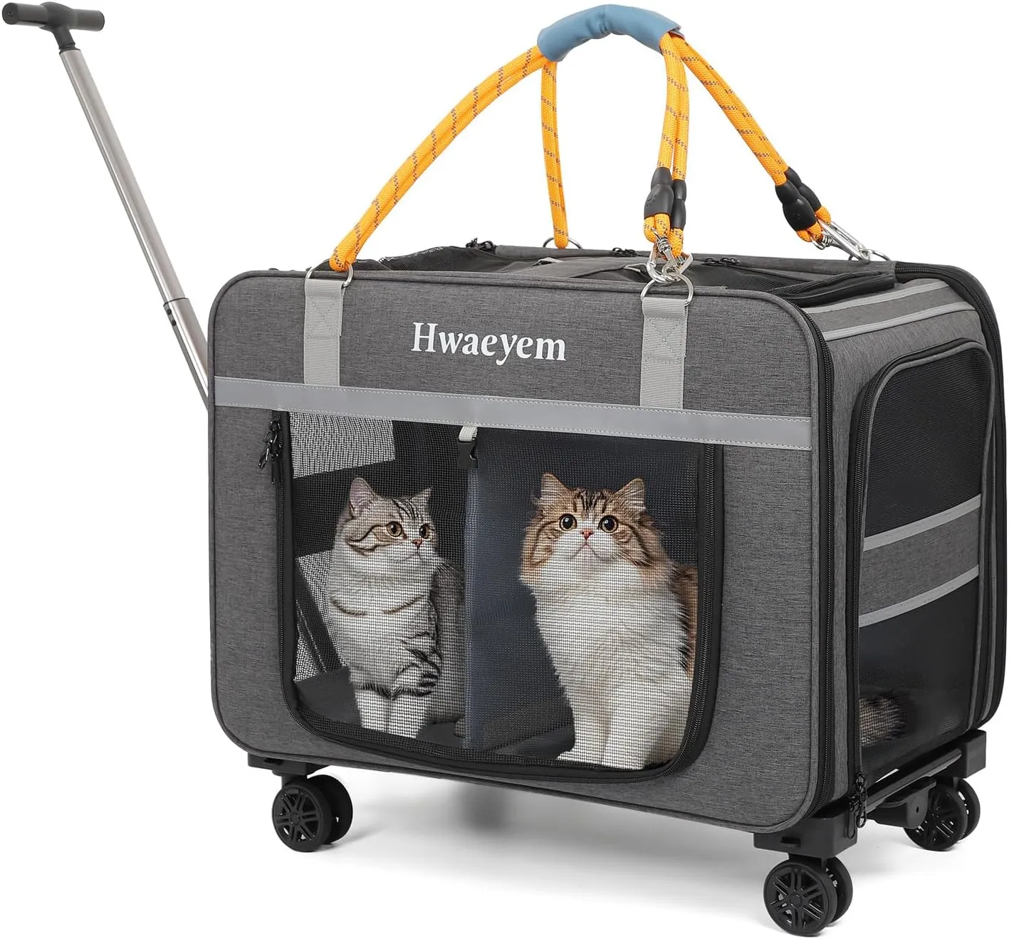 Extra Large Pet Cat Carrier with Wheels, Pet Carrier for 2 Cats or Medium Dog, 24" X 15" X 17" Portable Dog Cat Crate for Large Cat, Support up to 40 Lbs, Grey