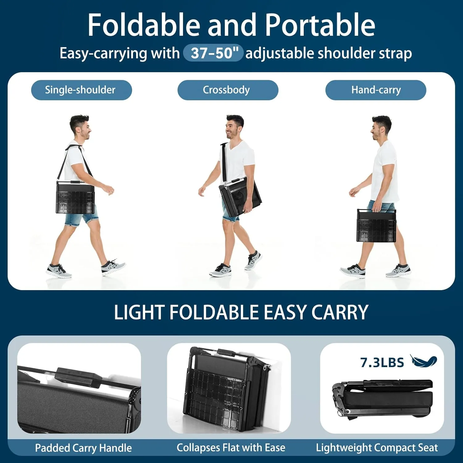 Extra Wide Stadium Seat with Back Support | Adjustable High Back & Thick Padded | Bleacher Chairs with back and Cushion, Includes Cup Holder, Shoulder Strap, Perfect for Concerts, Sports Events-BL