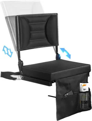 Extra Wide Stadium Seat with Back Support | Adjustable High Back & Thick Padded | Bleacher Chairs with back and Cushion, Includes Cup Holder, Shoulder Strap, Perfect for Concerts, Sports Events-BL