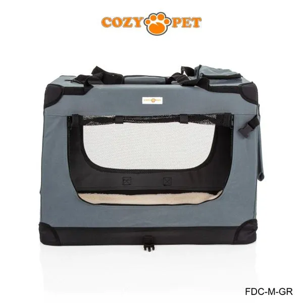 Fabric Dog Crate 70cm Grey by Cozy Pet Puppy Carrier Cat Travel Cage Rabbit Model: FDC-M-GR
