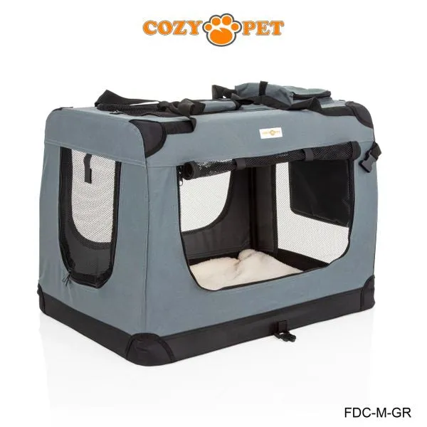 Fabric Dog Crate 70cm Grey by Cozy Pet Puppy Carrier Cat Travel Cage Rabbit Model: FDC-M-GR