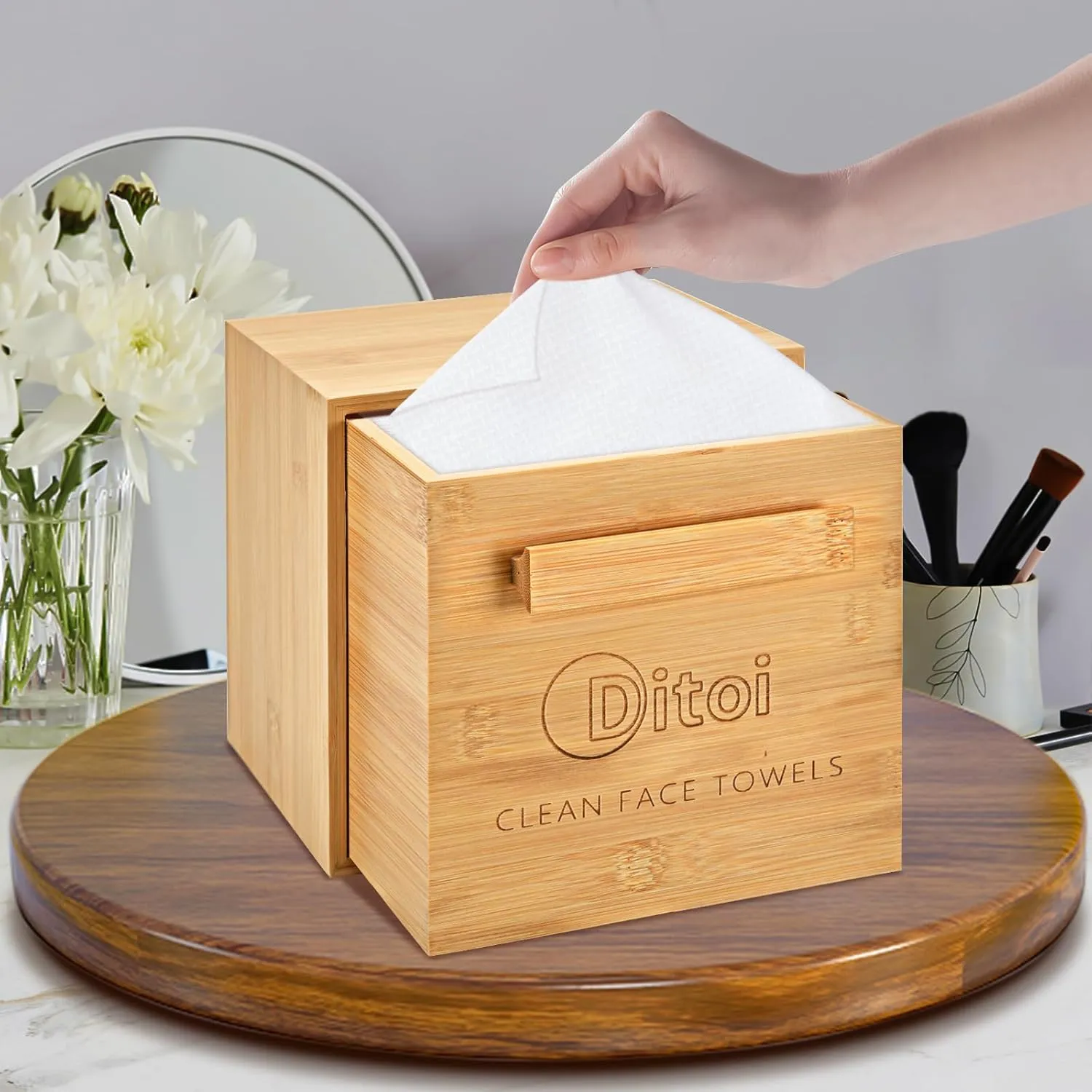 Face Towels, 10"×12" Disposable Face Towel, Face Towelettes XL, Ultra Soft Makeup Remover Dry Wipes, Thick Face Towel for Cleansing,Storage Box with Drawer,50 Count (Style03)