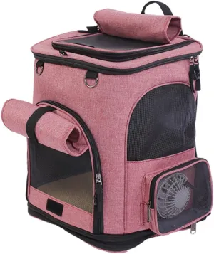 Falytemow Cat Carrier Backpack with Wheels Small Pet Carrying Bag with Breathable Mesh and Fan Collapsible Waterproof Cat Case for Hiking Camping Travel (Pink, Small)