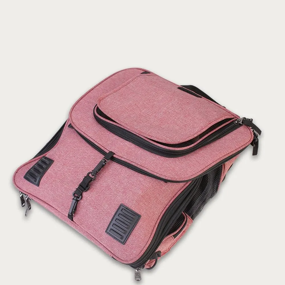 Falytemow Cat Carrier Backpack with Wheels Small Pet Carrying Bag with Breathable Mesh and Fan Collapsible Waterproof Cat Case for Hiking Camping Travel (Pink, Small)