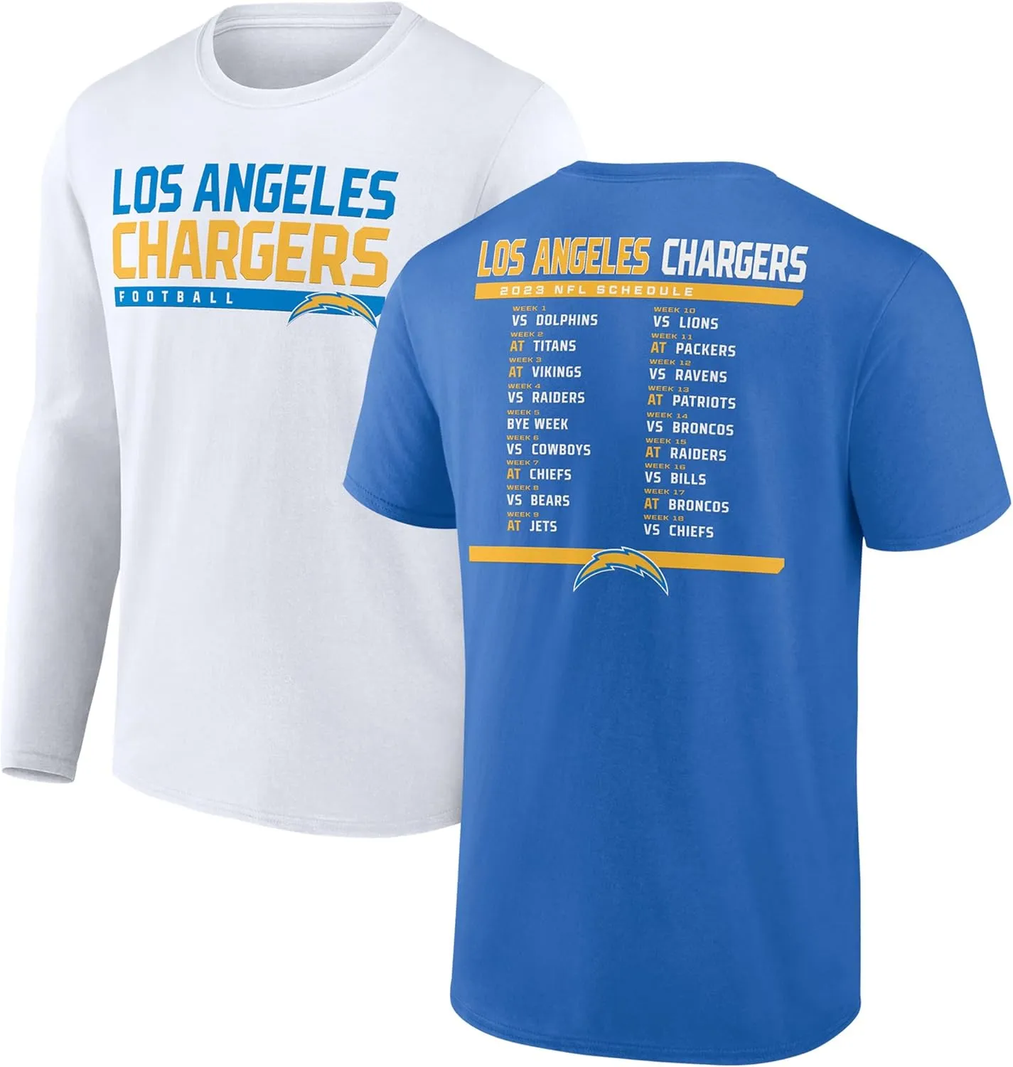 Fanatics Men's Powder Blue/White Los Angeles Chargers Two-Pack 2023 Schedule T-Shirt Combo Set