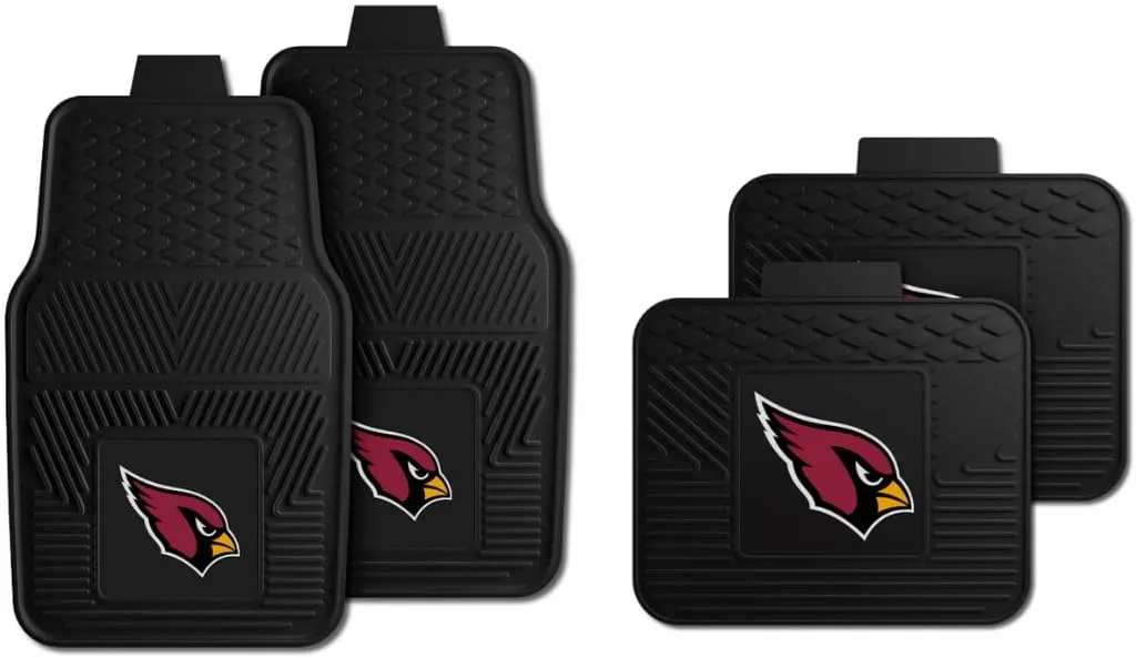 Fanmats Arizona Cardinals Set of 4 Car Mats for Cars, SUV, Pickups - All Weather Technology Protection, Deep Reservoir Design, Universal Fit - 3D NFL Team Logo - 29”x17” Front - 14” x 17” Rear Mat