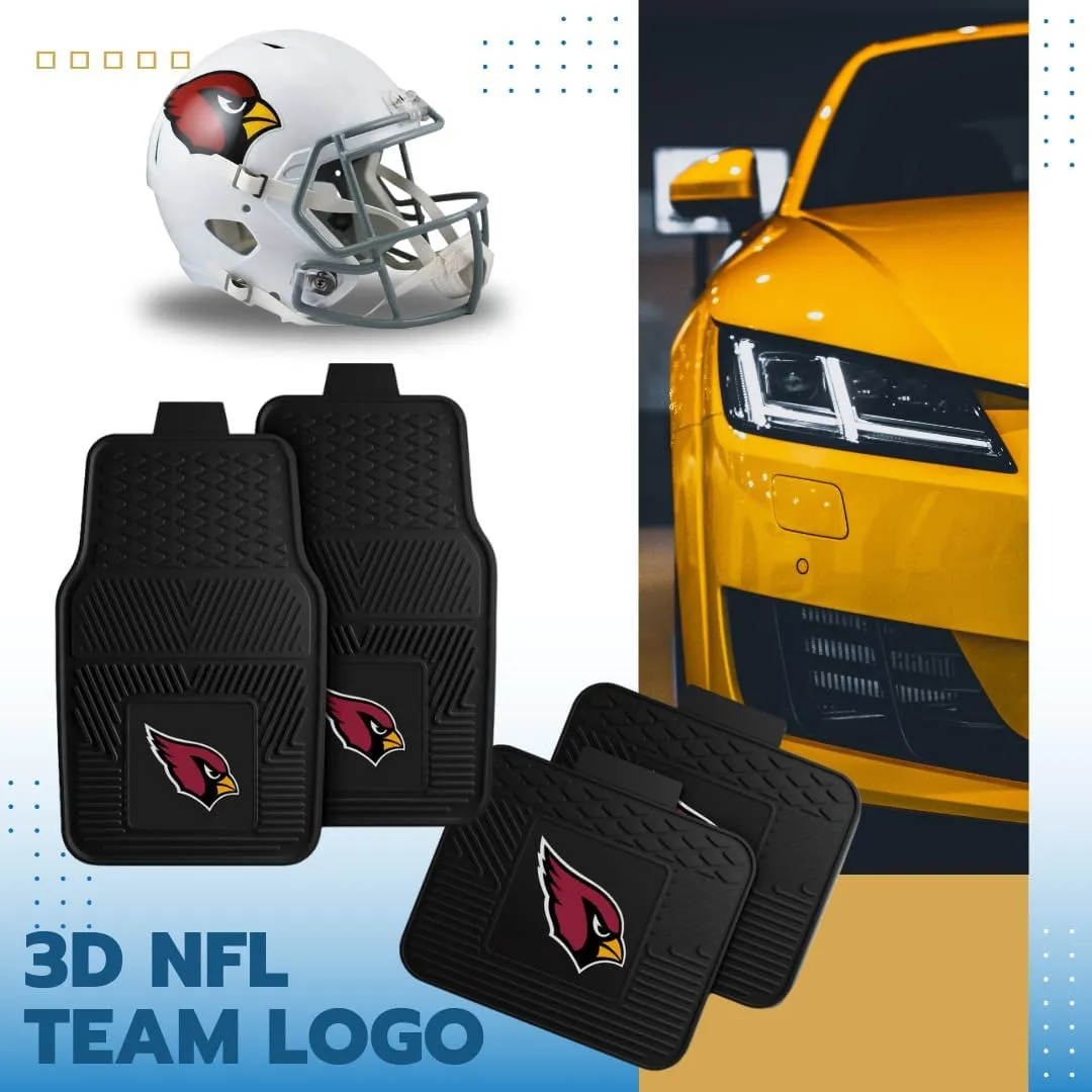 Fanmats Arizona Cardinals Set of 4 Car Mats for Cars, SUV, Pickups - All Weather Technology Protection, Deep Reservoir Design, Universal Fit - 3D NFL Team Logo - 29”x17” Front - 14” x 17” Rear Mat