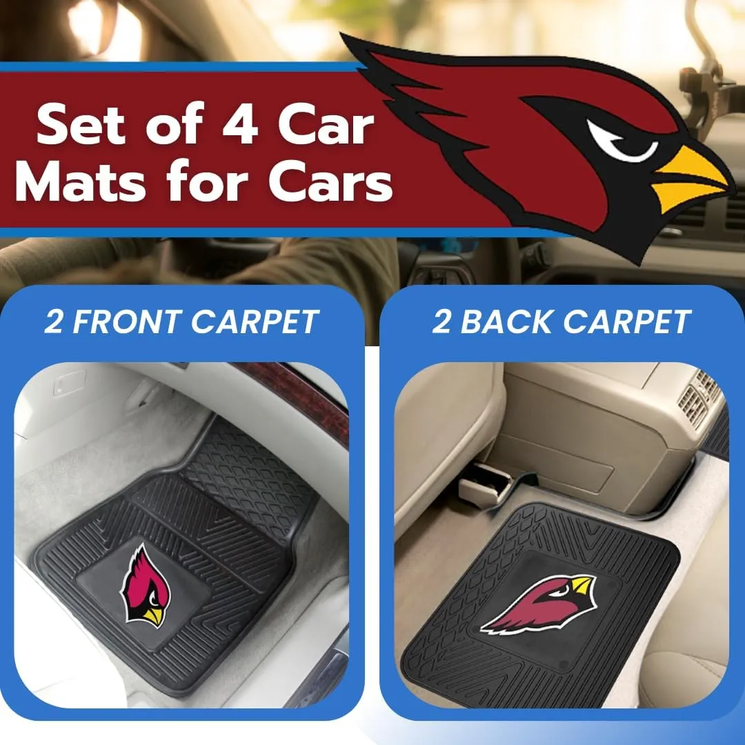Fanmats Arizona Cardinals Set of 4 Car Mats for Cars, SUV, Pickups - All Weather Technology Protection, Deep Reservoir Design, Universal Fit - 3D NFL Team Logo - 29”x17” Front - 14” x 17” Rear Mat