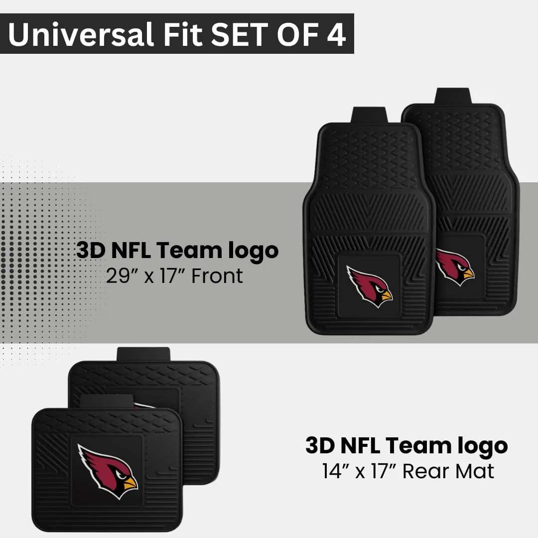 Fanmats Arizona Cardinals Set of 4 Car Mats for Cars, SUV, Pickups - All Weather Technology Protection, Deep Reservoir Design, Universal Fit - 3D NFL Team Logo - 29”x17” Front - 14” x 17” Rear Mat