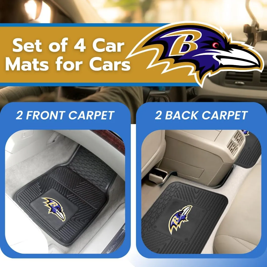 Fanmats Baltimore Ravens Set of 4 Car Mats for Cars, SUV, Pickups - All Weather Technology Protection, Deep Reservoir Design, Universal Fit - 3D NFL Team Logo - 29” x 17” Front - 14”x 17” Rear Mat