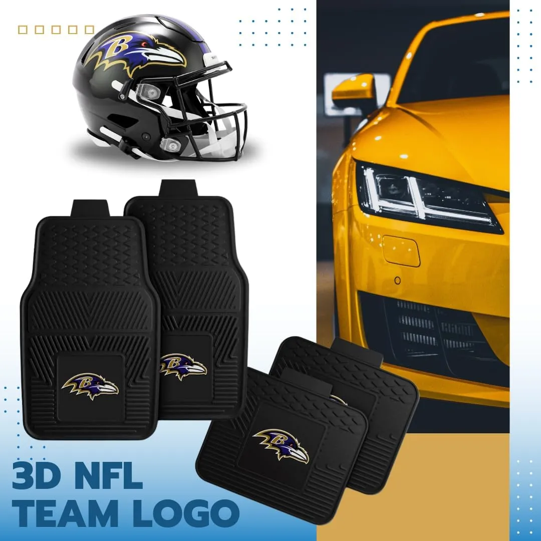 Fanmats Baltimore Ravens Set of 4 Car Mats for Cars, SUV, Pickups - All Weather Technology Protection, Deep Reservoir Design, Universal Fit - 3D NFL Team Logo - 29” x 17” Front - 14”x 17” Rear Mat