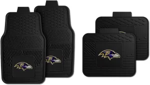 Fanmats Baltimore Ravens Set of 4 Car Mats for Cars, SUV, Pickups - All Weather Technology Protection, Deep Reservoir Design, Universal Fit - 3D NFL Team Logo - 29” x 17” Front - 14”x 17” Rear Mat