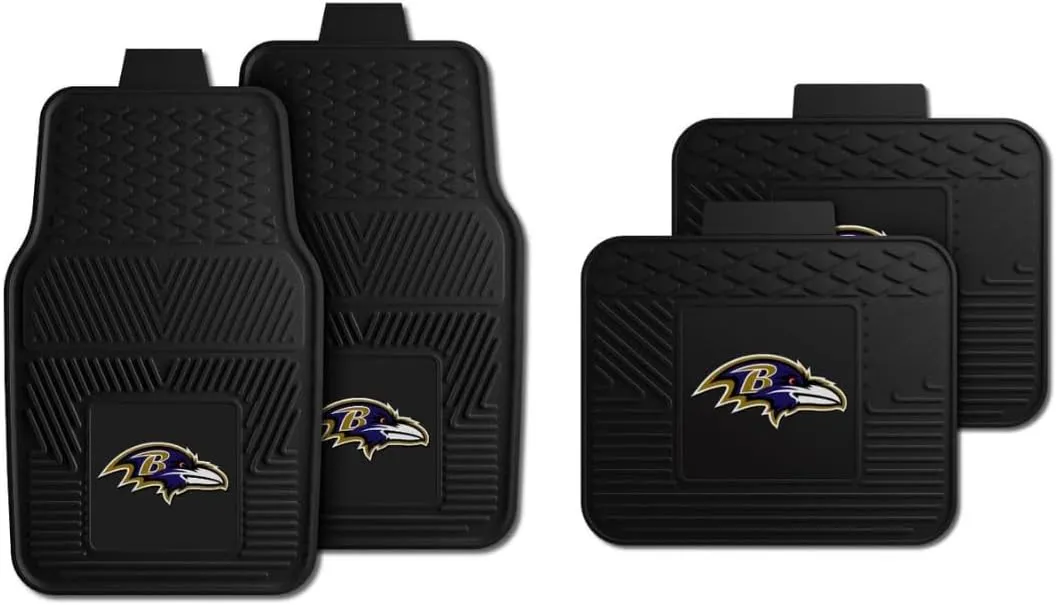 Fanmats Baltimore Ravens Set of 4 Car Mats for Cars, SUV, Pickups - All Weather Technology Protection, Deep Reservoir Design, Universal Fit - 3D NFL Team Logo - 29” x 17” Front - 14”x 17” Rear Mat