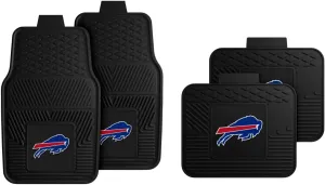 Fanmats Buffalo Bills Set of 4 Car Mats for Cars, SUV, Pickups - All Weather Technology Protection, Deep Reservoir Design, Universal Fit - 3D NFL Team Logo - 29”x17” Front - 14” x 17” Rear Mat