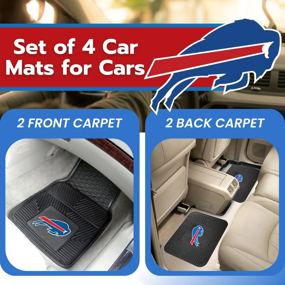 Fanmats Buffalo Bills Set of 4 Car Mats for Cars, SUV, Pickups - All Weather Technology Protection, Deep Reservoir Design, Universal Fit - 3D NFL Team Logo - 29”x17” Front - 14” x 17” Rear Mat