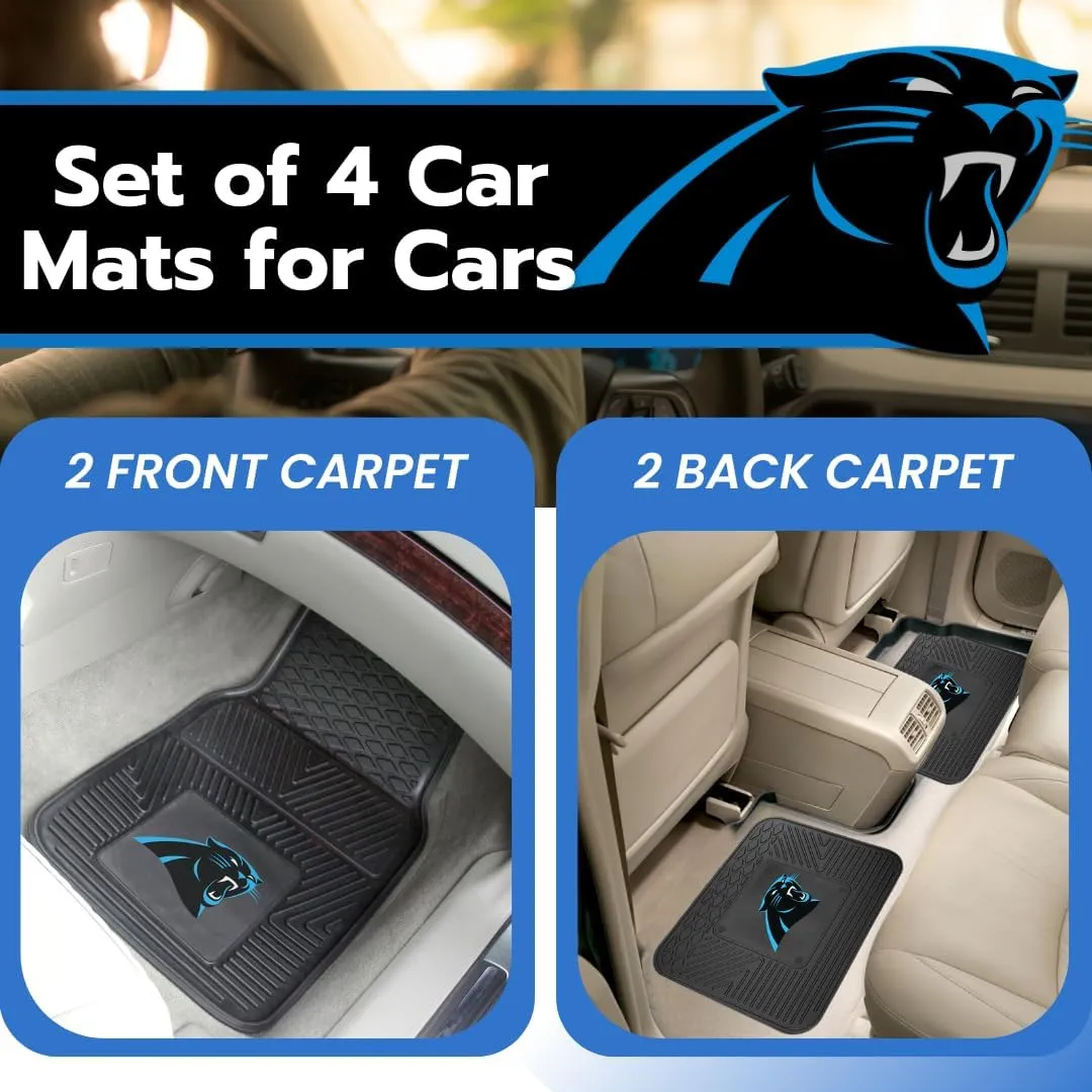 Fanmats Carolina Panthers Set of 4 Car Mats for Cars, SUV, Pickups - All Weather Technology Protection, Deep Reservoir Design, Universal Fit - 3D NFL Team Logo - 29”x17” Front - 14” x 17” Rear Mat
