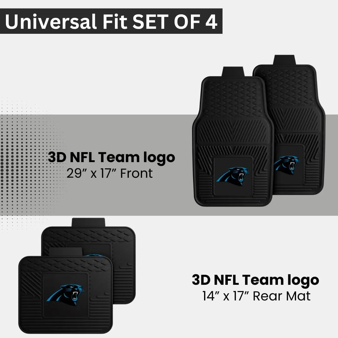 Fanmats Carolina Panthers Set of 4 Car Mats for Cars, SUV, Pickups - All Weather Technology Protection, Deep Reservoir Design, Universal Fit - 3D NFL Team Logo - 29”x17” Front - 14” x 17” Rear Mat